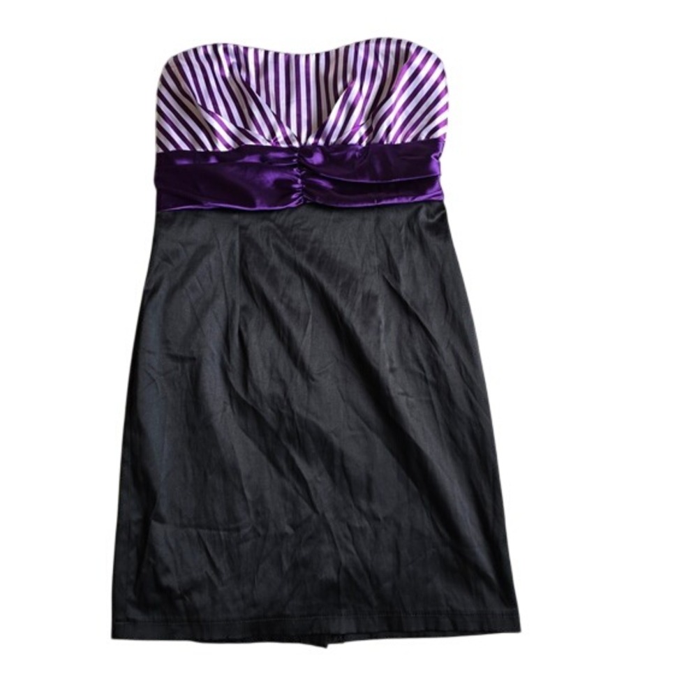 Fe USA Purple Striped Strapless Empire Waist Mini Dress Black‎ Size M  goth y2k